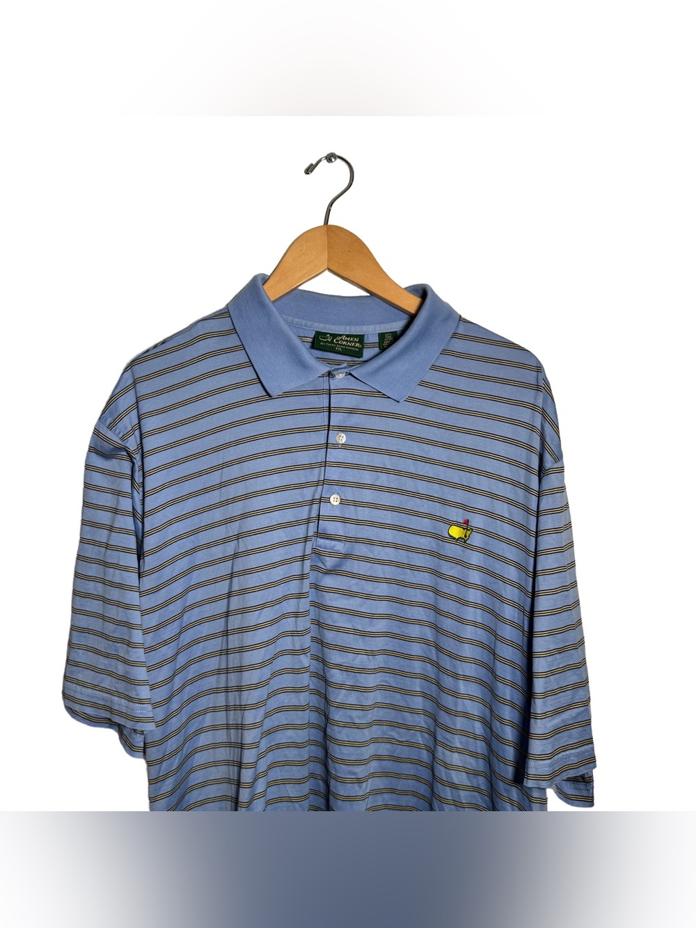 Amen Corner Masters Polo Men's XXL Shirt Blue Stripe 100% Pima Cotton Golf Polo - Picture 6 of 7
